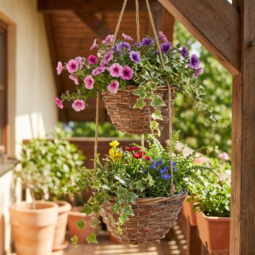 Article Panier à fleurs suspendu 2 paniers bois naturel Ø20cm/26cm