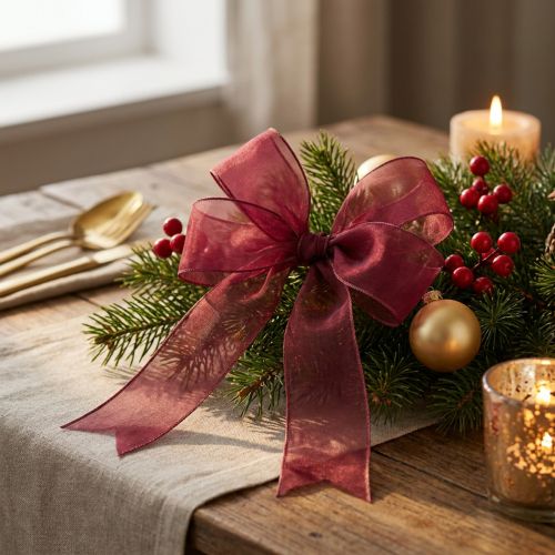 Ruban cadeau en organza avec lisière Bordeaux 50 m | Floristik24.be