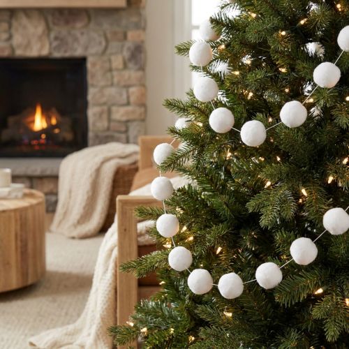 Décoration de sapin de Noël guirlande de boules de neige décoration blanche 185cm | Floristik24.be