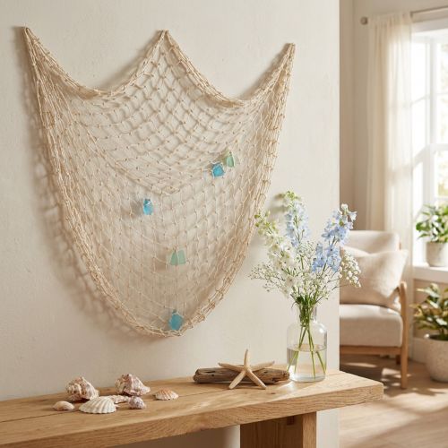Filet de pêche maritime, filet déco à coquillages 100×120cm | Floristik24.be