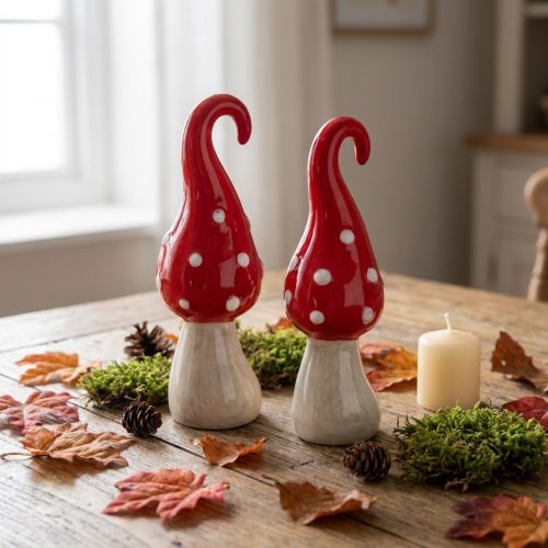 Champignons décoratifs en céramique rouge blanc Ø5cm H15.5cm 2pcs | Floristik24.be