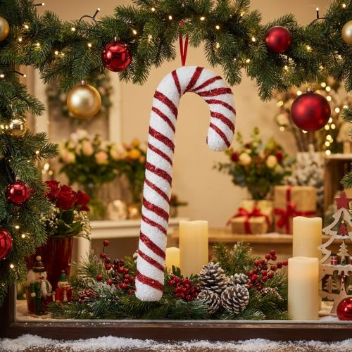 Canne à sucre décorative décoration de fenêtre de Noël rayures blanches rouges H51,5 cm | Floristik24.be