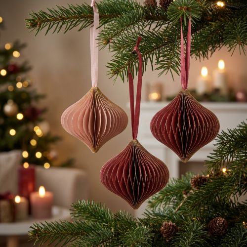 Boules décoratives en papier alvéolé rose et bordeaux, Ø8cm, lot de 4 | Floristik24.be