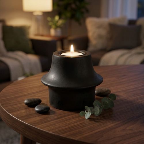 Porte-bougie chauffe-plat en céramique noire Ø12cm H9cm | Floristik24.be