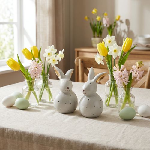 Figurines décoratives lapin de Pâques lapins avec motif à pois 13cm 2pcs | Floristik24.be