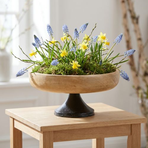 Bol sur pied, bois et métal, noir naturel, Ø 20 cm, H 10 cm | Floristik24.be