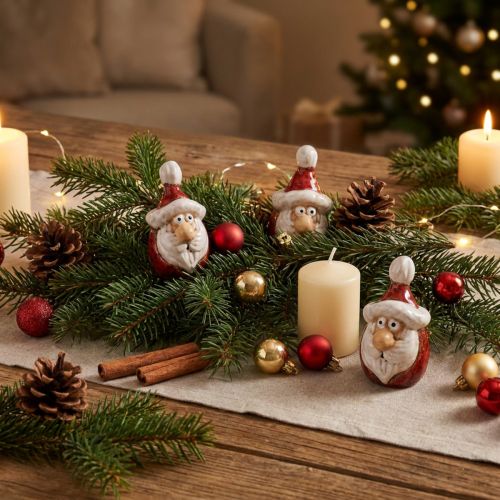 Figurine Père Noël en céramique, rouge, 7 cm – Décoration de Noël festive – 6 pcs | Floristik24.be