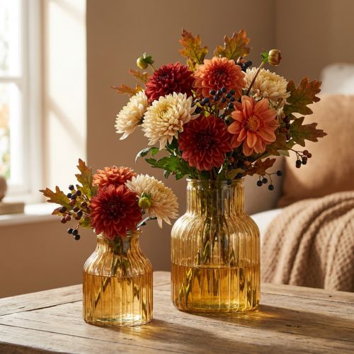 Article Vase à fleurs en verre orange, design rétro, Ø 11 cm, H 14,5 cm, lot de 2