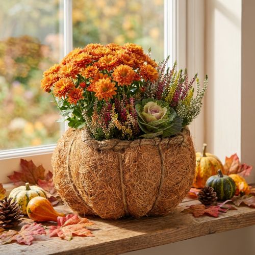 Pot de fleurs en forme de citrouille avec feuille d'aluminium, décoration automnale, orange, Ø18cm, H15cm | Floristik24.be