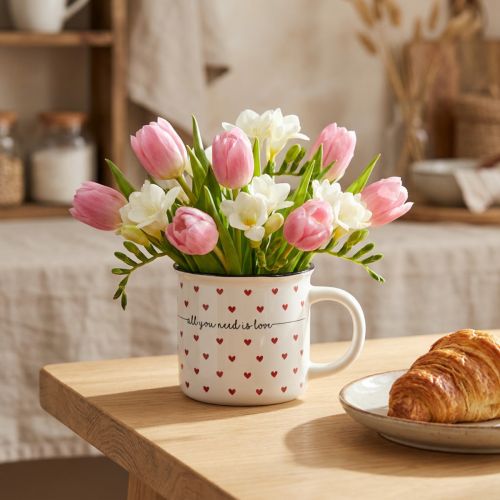 Tasse avec coeurs tasse en céramique blanc rouge Ø9cm H9cm | Floristik24.be