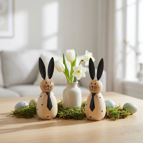 Article Lapin décoratif au design simple, idéal pour égayer votre salon au printemps, 12 cm, lot de 2.