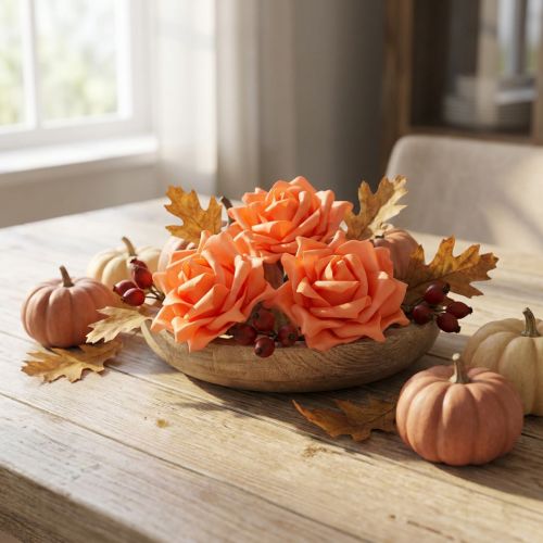 Roses en mousse orange Ø15cm 4pcs | Floristik24.be
