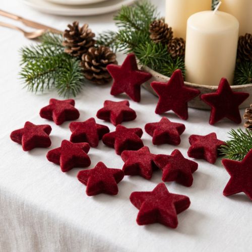Décorations de Noël, étoiles, floquées bordeaux, décoration de table, 4-5 cm, lot de 40 pièces | Floristik24.be