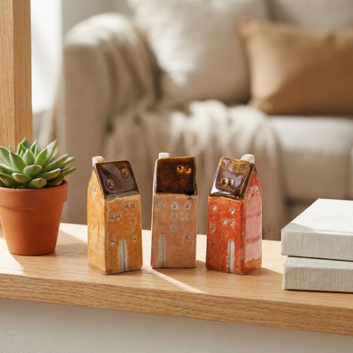 Article Maison miniature décorative en céramique pour rebord de fenêtre, 10 cm, lot de 3
