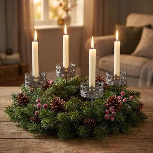 Bougeoir argent antique Ø7cm H12cm 4pcs | Floristik24.be
