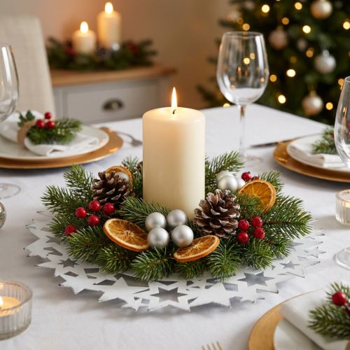 Article Assiette de Noël assiette décorative en métal avec étoiles blanc Ø34cm
