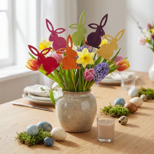 Lapins de Pâques en pompon sur pique de fleurs 28cm 16pcs | Floristik24.be