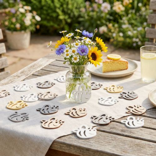 Article Décoration dispersée abeilles en bois décoration de table été 4×3,5 cm 72 pcs