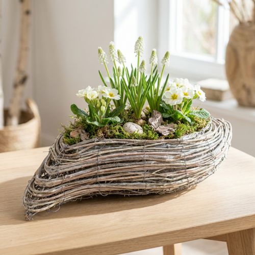 Jardinière Bac à plantes Rotin et vigne Blanchie 45×16cm | Floristik24.be