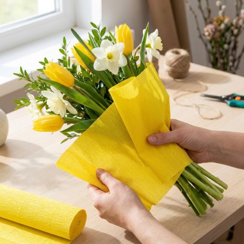 Papier Crêpe Fleuriste Jaune 50x250cm | Floristik24.be