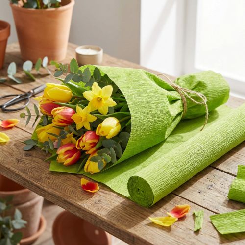 Papier crépon fleuriste vert gazon 50x250cm | Floristik24.be