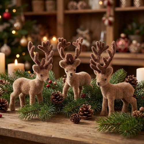 Déco cerf mini marron floqué 11cm 6 pcs | Floristik24.be