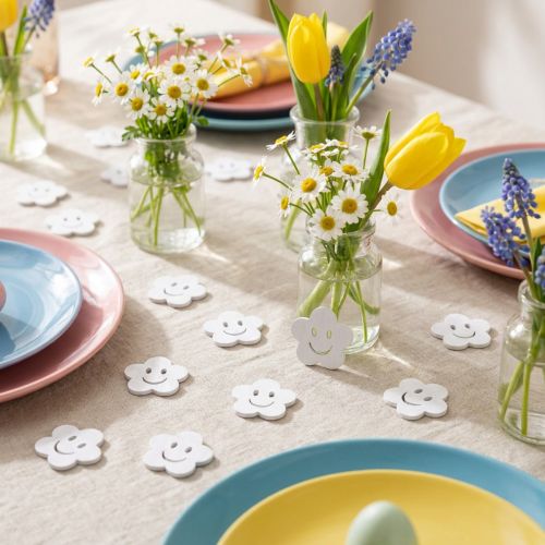Fleur en bois avec visage blanc 2,5 cm 48 pcs | Floristik24.be