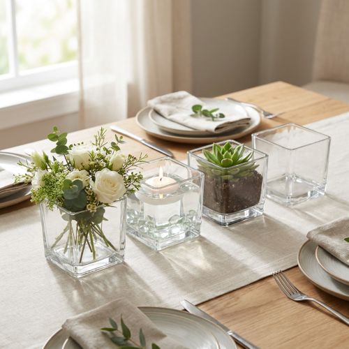 Cubes en verre transparent 12 cm x 12 cm x 12 cm, lot de 6 | Floristik24.be