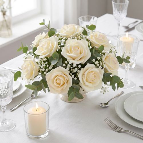 Roses en mousse Vanille Roses artificielles Ø6cm 27 pcs | Floristik24.be