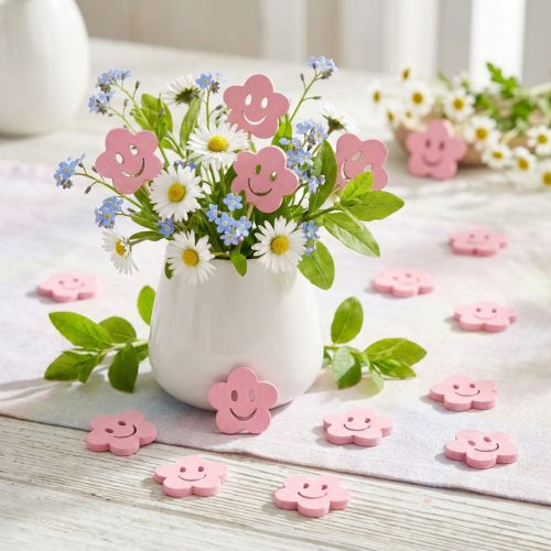 Article Fleur en bois avec visage rose 2,5 cm 48 pcs