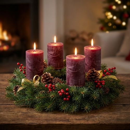Bougies colorées unies bordeaux 60x80mm 4pcs | Floristik24.be