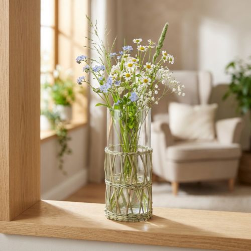 Vase en verre cylindre graminées tressées vase décoratif Ø8cm H21.5cm | Floristik24.be