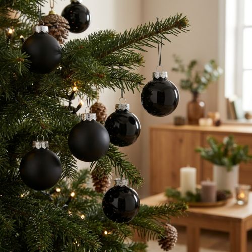 Mini boules de Noël en verre noir brillant/mat Ø2,5cm 22 pcs | Floristik24.be