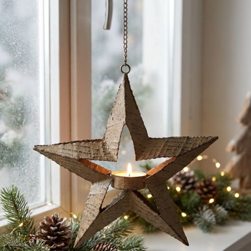 Photophore métal décoration poinsettia beige 22,5cm | Floristik24.be