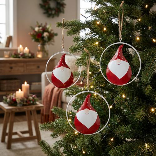 Suspensions décoratives Père Noël ou Lutin en métal Ø16cm - Lot de 3 | Floristik24.be