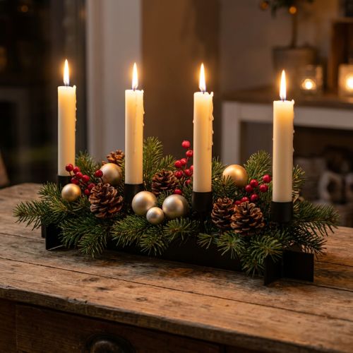 Bougeoir noir, bougeoir couronne de l'avent 40cm H8cm | Floristik24.be