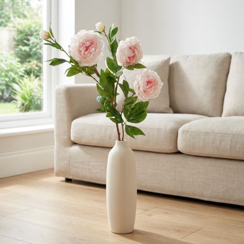 Fleur de pivoine artificielle en soie rose clair, blanc 135cm | Floristik24.be