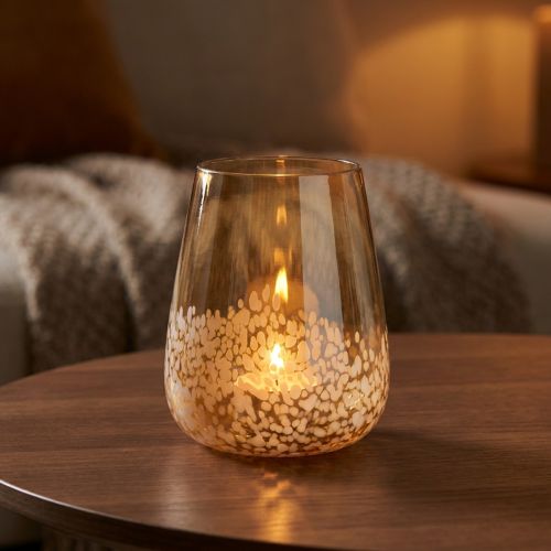 Lanterne verre photophore verre décoration marron blanc Ø10cm | Floristik24.be