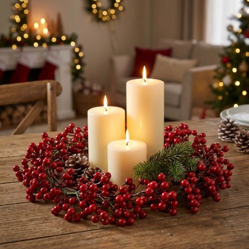 Couronne de Baies Plantes Artificielles Rouges Noël Rouge Ø35cm | Floristik24.be