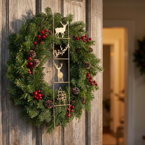 Décoration suspendue de Noël en métal doré avec cerfs et sapins - Vintage 42,5x7x4 cm | Floristik24.be