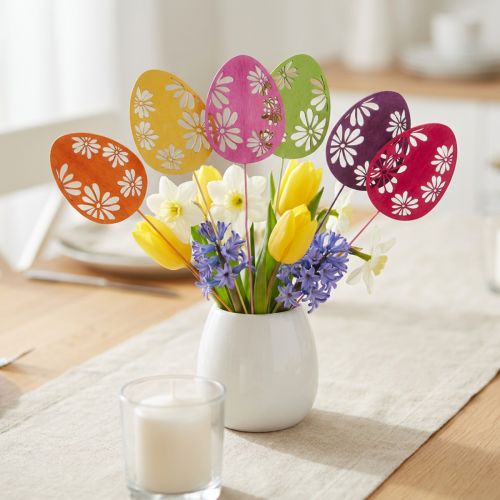Article Oeufs de Pâques sur bâtonnets Motif fleurs Bois Multicolores 30,5cm 18p