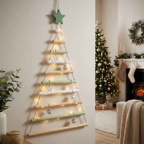 Décoration à suspendre Sapin de Noël étoile bois H59cm | Floristik24.be