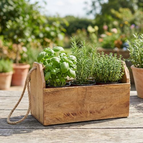 Jardinière en bois naturel et jute avec poignée 35x16x21,5cm | Floristik24.be