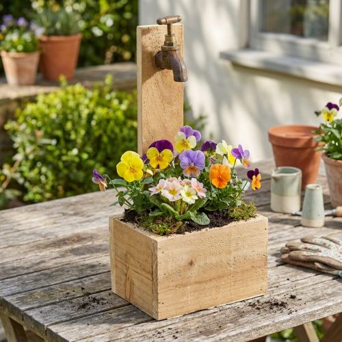 Jardinière en bois, bac à fontaine, aspect rouille naturelle, L15,5cm | Floristik24.be