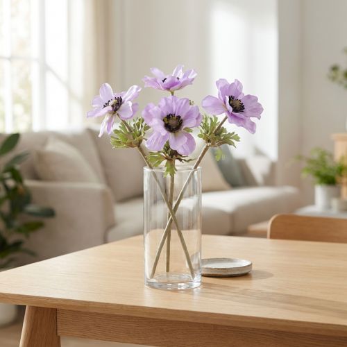 Fleurs d'anémones artificielles lilas, 34 cm de long, lot de 4 | Floristik24.be
