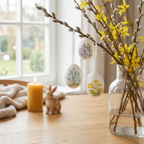 Article Œufs de Pâques ornés de délicats motifs floraux pour une décoration festive dans le salon, 6 cm, lot de 6