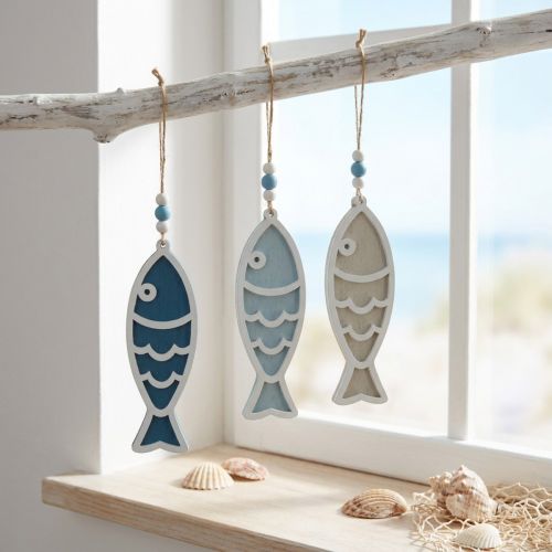 Cintre décoratif poisson bois décoration suspendue bleu maritime 12cm 9 pièces | Floristik24.be
