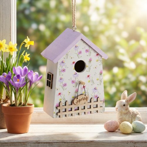 Décoration de Printemps Nichoir Lilas Blanc H11cm 3 Pcs | Floristik24.be