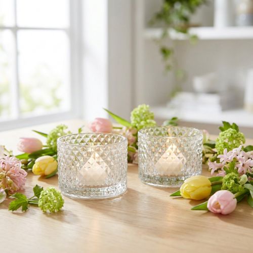 Article Bougeoir en verre style rétro diamant transparent Ø10,5 cm 2 pièces