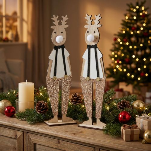 Figurine de décoration en bois renne Noël à poser 12×6.5cm H45cm 2pcs | Floristik24.be